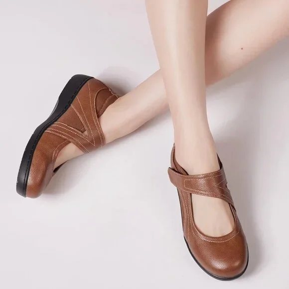 Women's Leather Mary Jane Flats Casual Dress Shoes Lightweight Size 8 - Picture 3 of 6